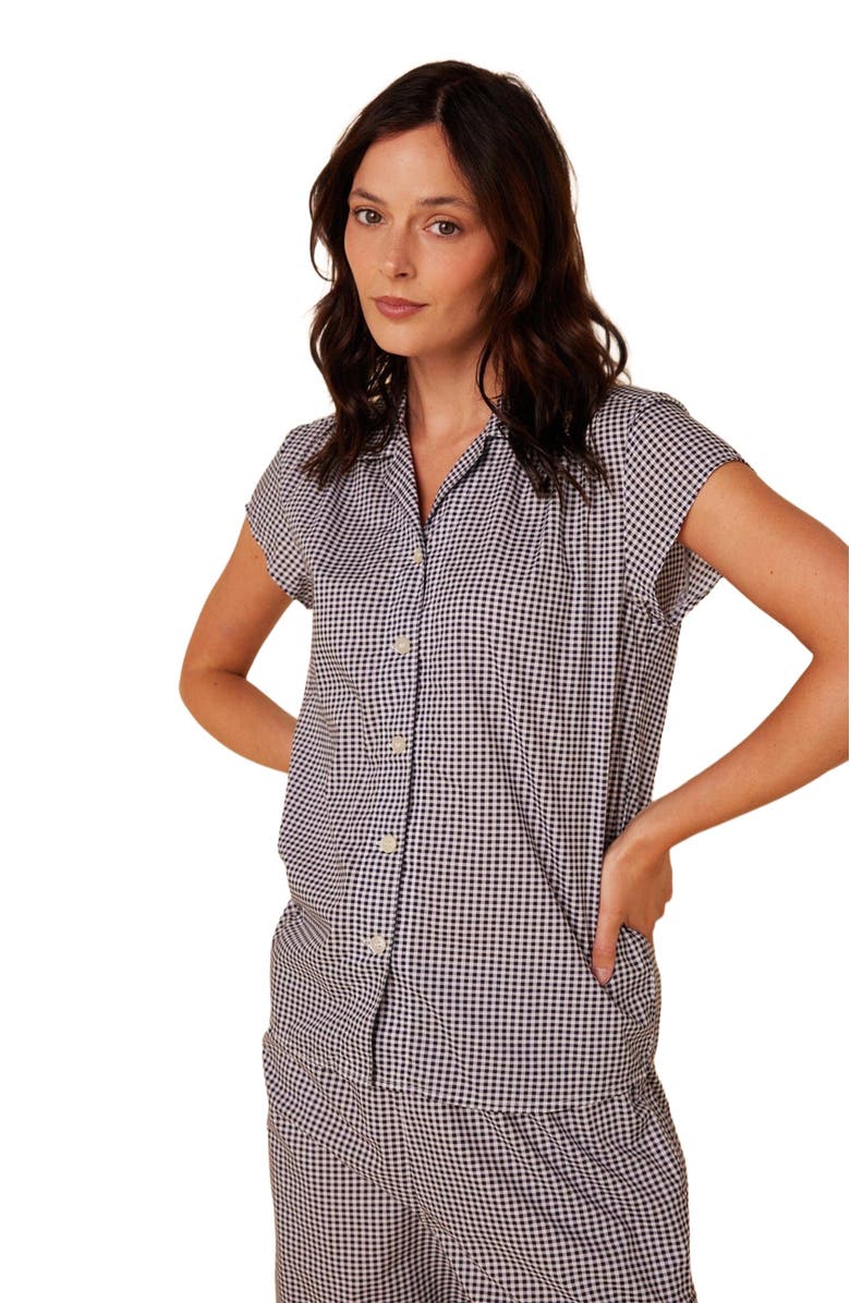 The Cat
s Pajamas Luxe Pima Capri Print Set, Alternate, color, Classic Gingham Navy