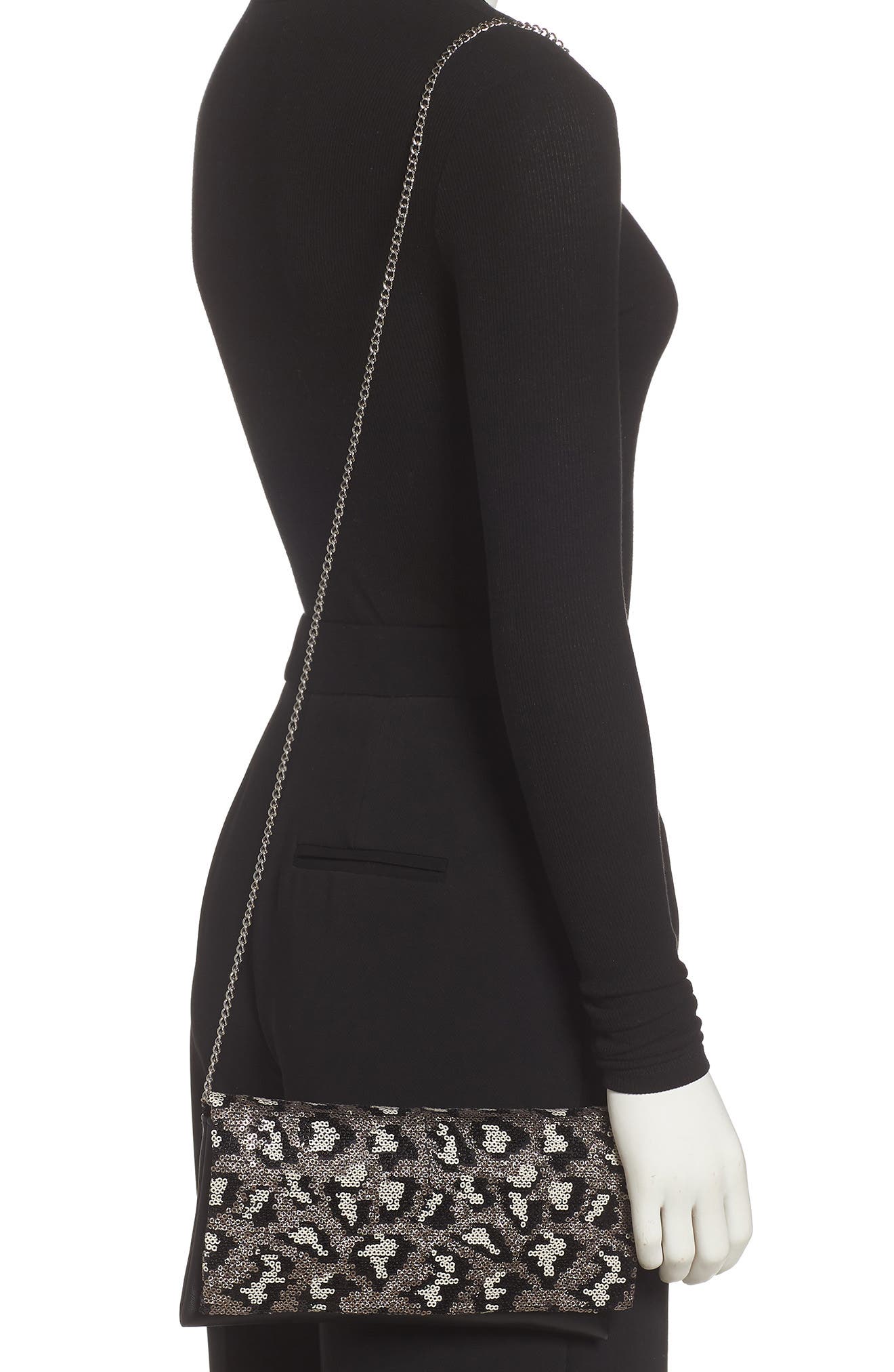 Nordstrom Leopard Sequin & Faux Leather Clutch, Alternate, color, 