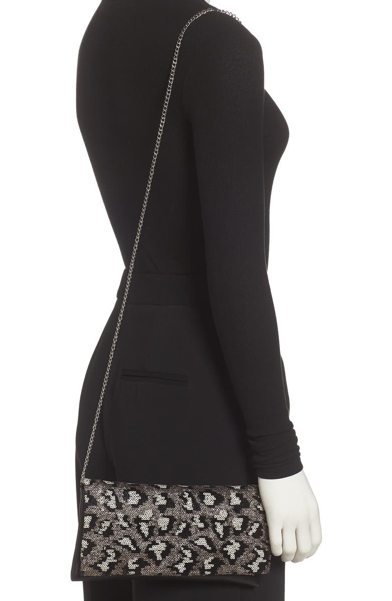 Nordstrom Leopard Sequin & Faux Leather Clutch, Alternate, color,