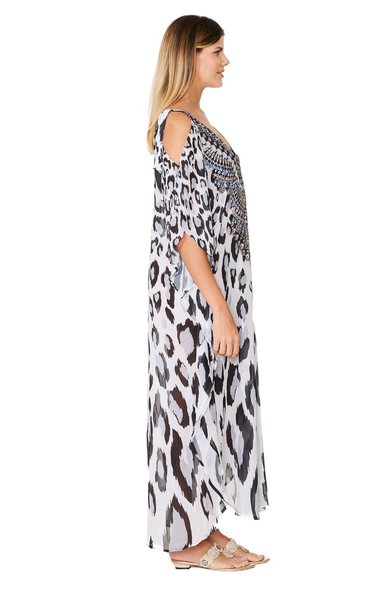 RANEES Leopard Long Kaftan, Alternate, color, Black And White
