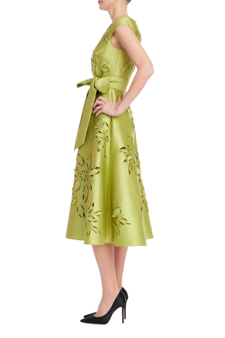 Laser-Cut Floral Fit & Flare Cocktail Dress, Alternate, color, CHARTREUSE