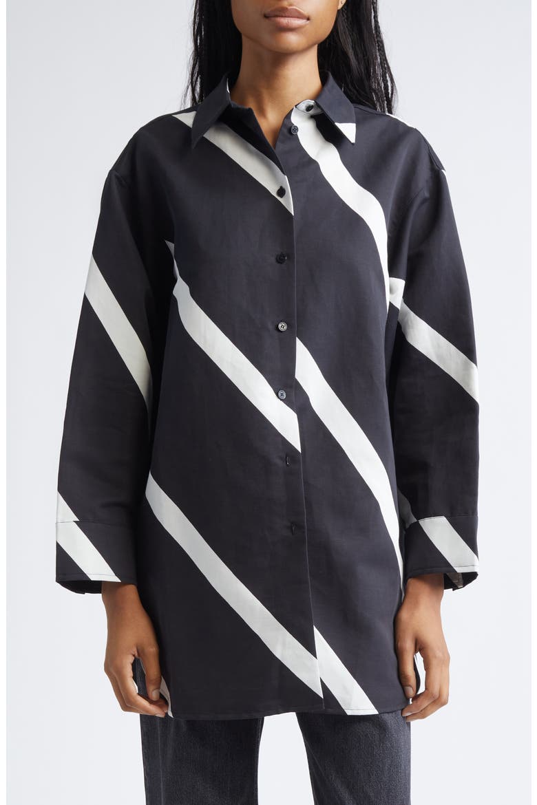 Heitto Basso Cotton & Linen Button-Up Shirt, Main, color, BLACK OFF WHITE