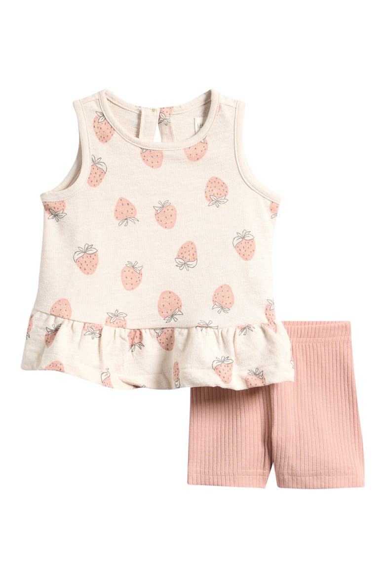 Strawberry Print Cotton Blend Top & Shorts Set, Main, color, STRAWBERRIES