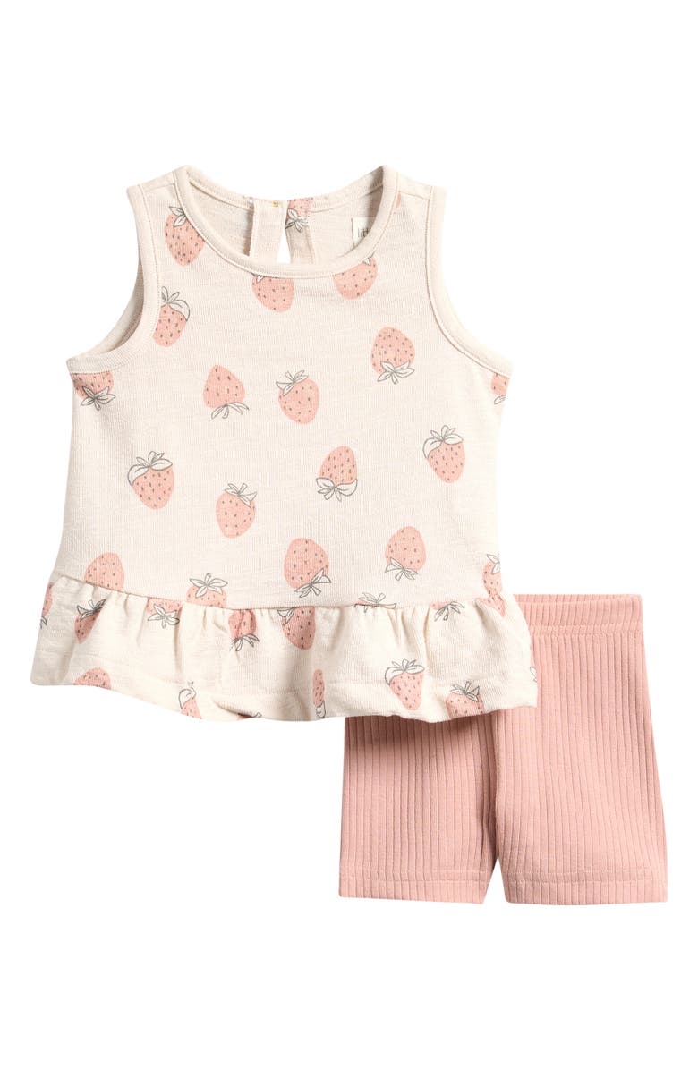 Little Planet Strawberry Print Cotton Blend Top & Shorts Set, Main, color, Strawberries