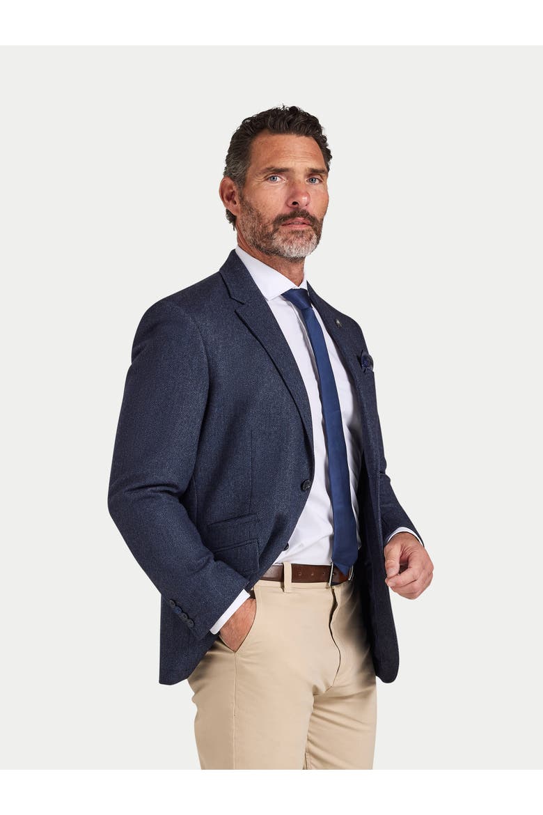 Herringbone Long Sleeve Wool Blazer, Main, color, Navy