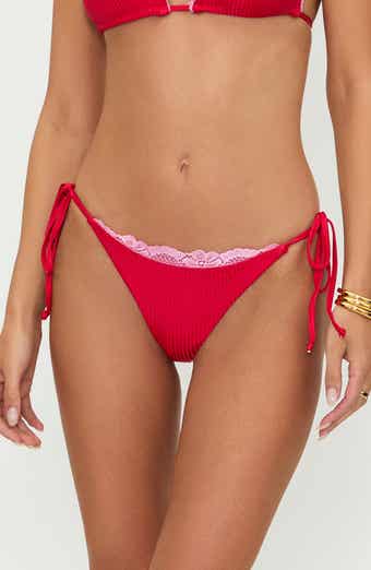 Beach Riot Soleil Rib Lace Trim Side Tie Bikini Bottoms