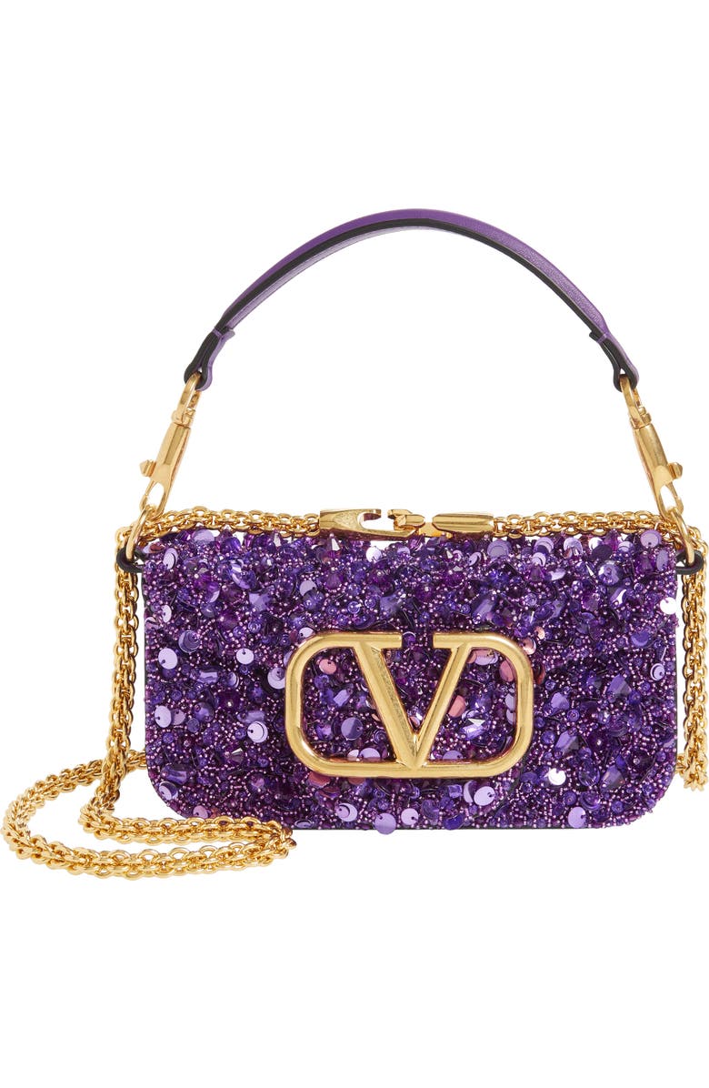 Valentino Garavani Small Locò Embellished Silk Shoulder Bag, Main, color,