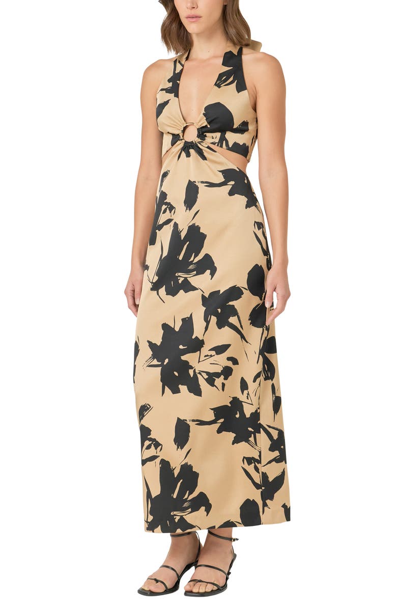 Endless Rose Floral Cutout O-Ring Maxi Dress, Alternate, color, Beige/ Black