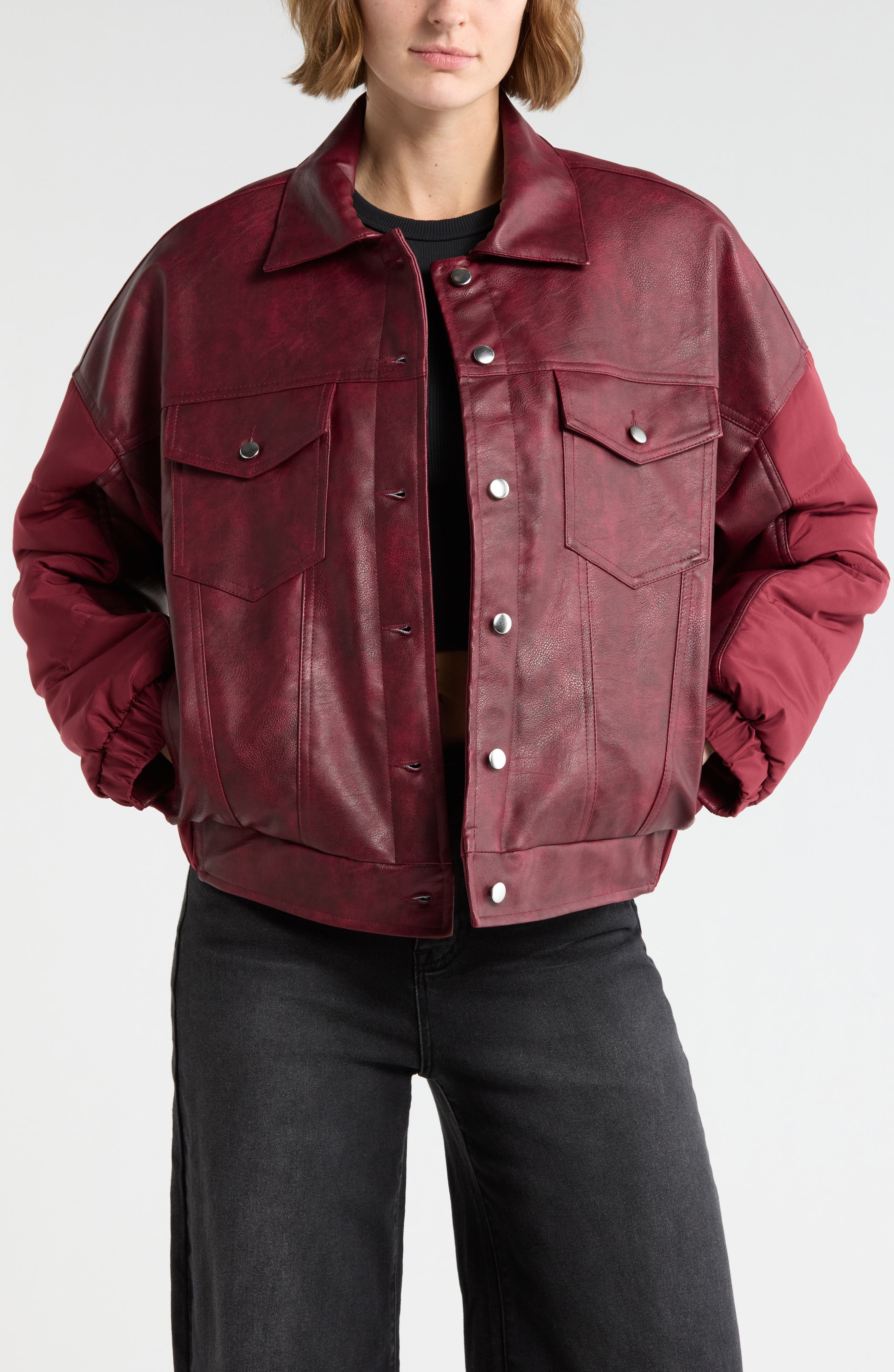 Vigoss Faux Leather Trucker Jacket