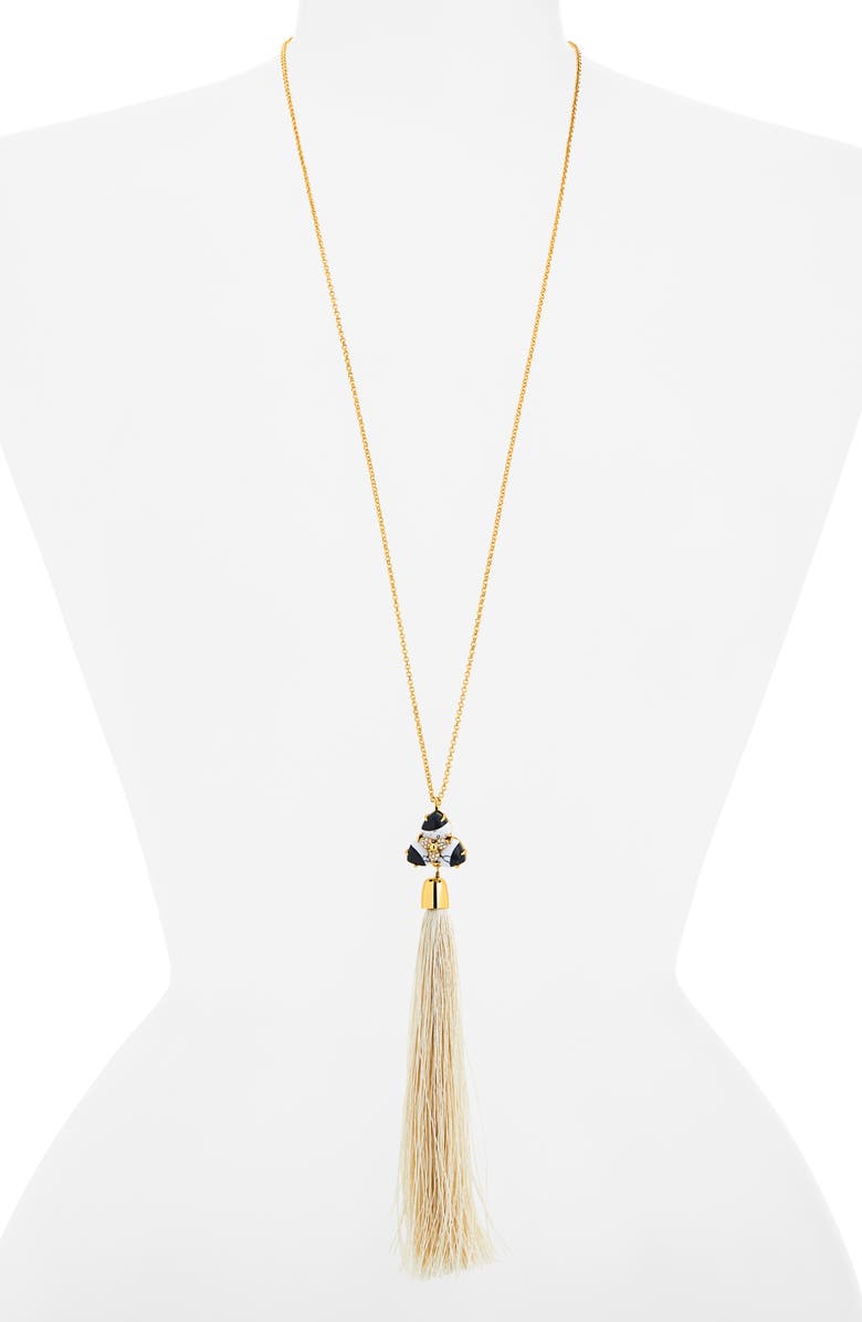 Lele Sadoughi Crystal Orchid Tassel Necklace, Alternate, color, Onyx Marble