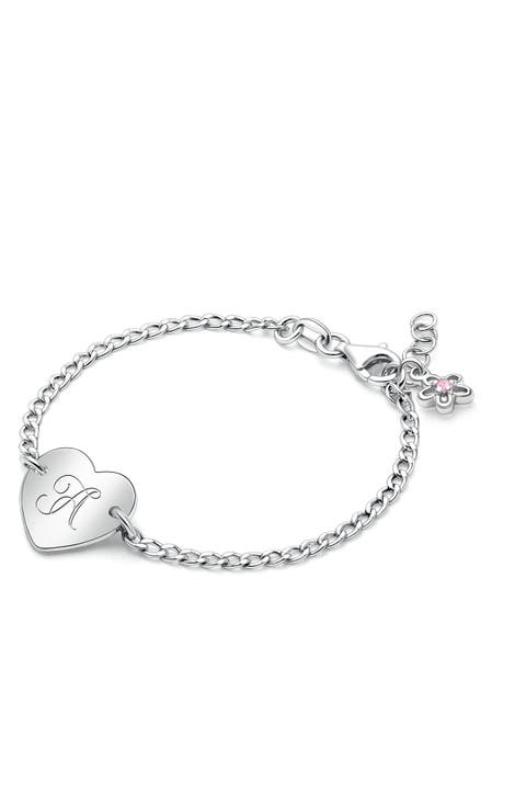 Sterling Silver Lovely Heart ID Bracelet & Engraved Initial 6" Bracelet