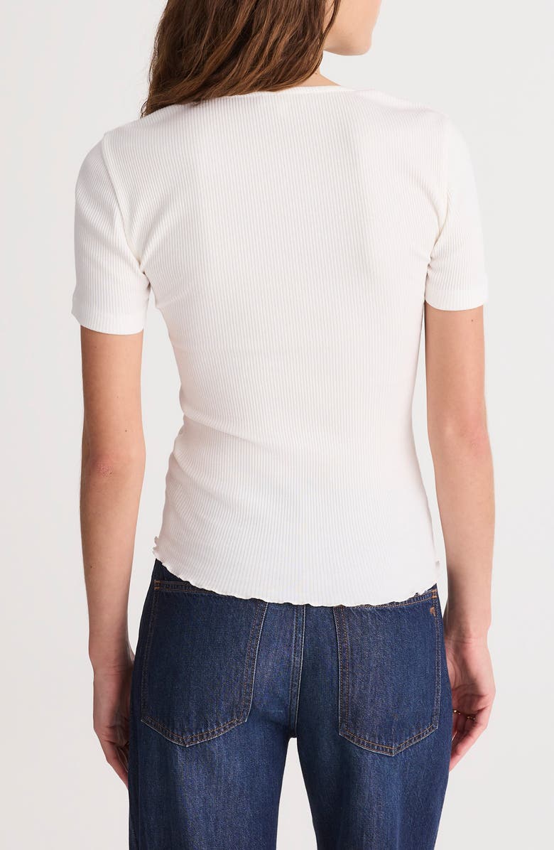 Madewell Lace Trim V-Neck Rib Top, Alternate, color, Winter White