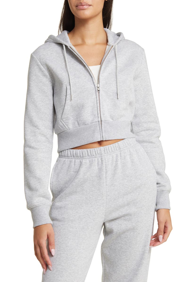 BP. Crop Cotton Blend Zip-Up Hoodie, Alternate, color, Grey Soft Heather