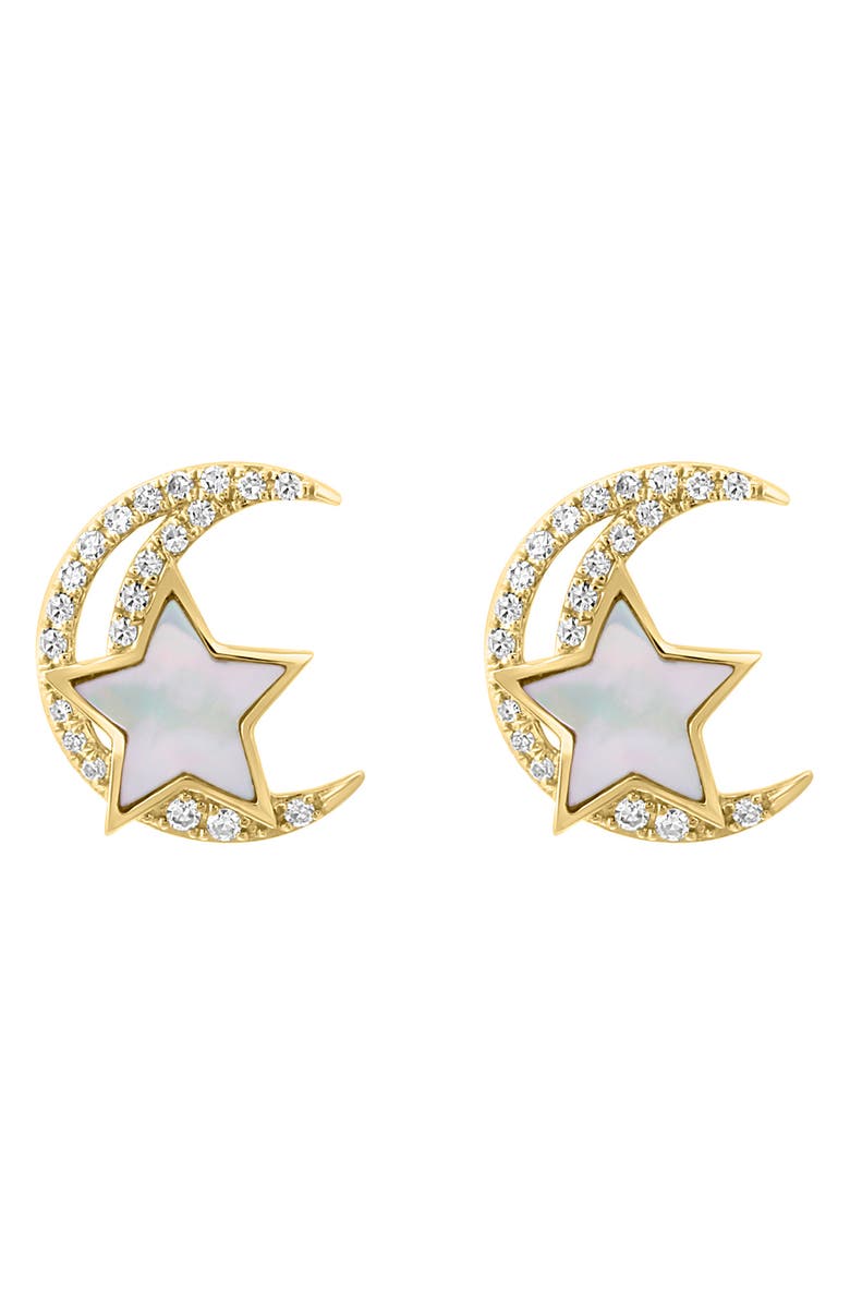 EFFY Mother-of-Pearl & Diamond Moon Star Stud Earrings - 0.17ct., Alternate, color, 