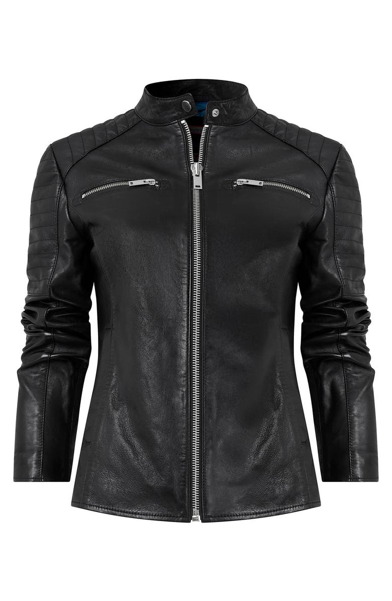 Joe Browns Leather Zip Biker Jacket, Alternate, color, Black