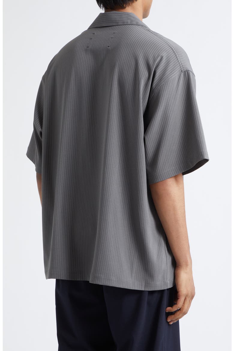 Gym Pinstripe Gabardine Camp Shirt, Alternate, color, GREY