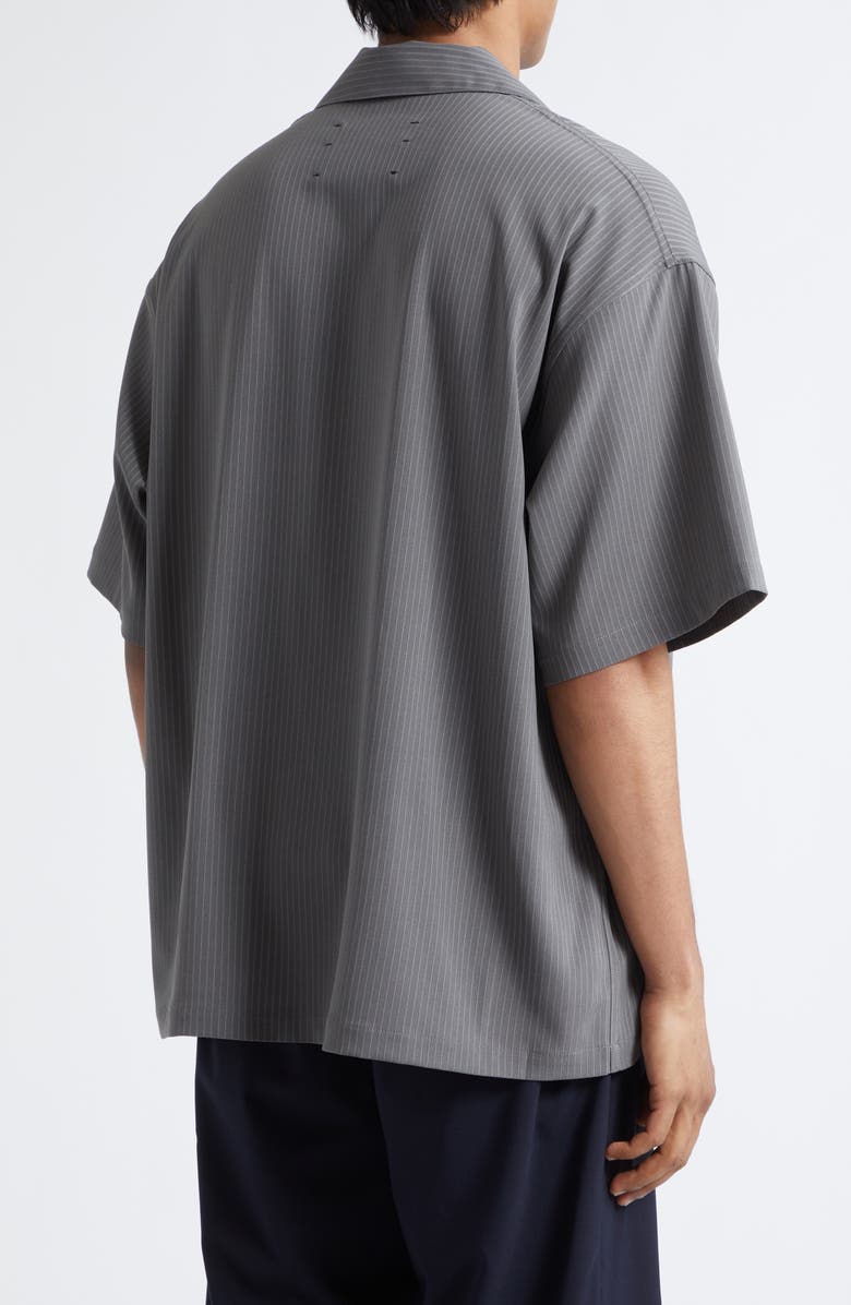 SONG FOR THE MUTE Gym Pinstripe Gabardine Camp Shirt, Alternate, color, Grey