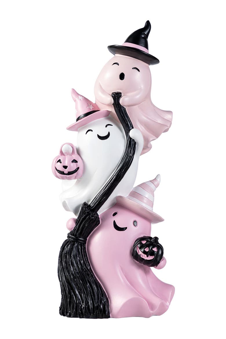 Halloween Polyresin Stacked Ghost Table Decor, Main, color, Pink