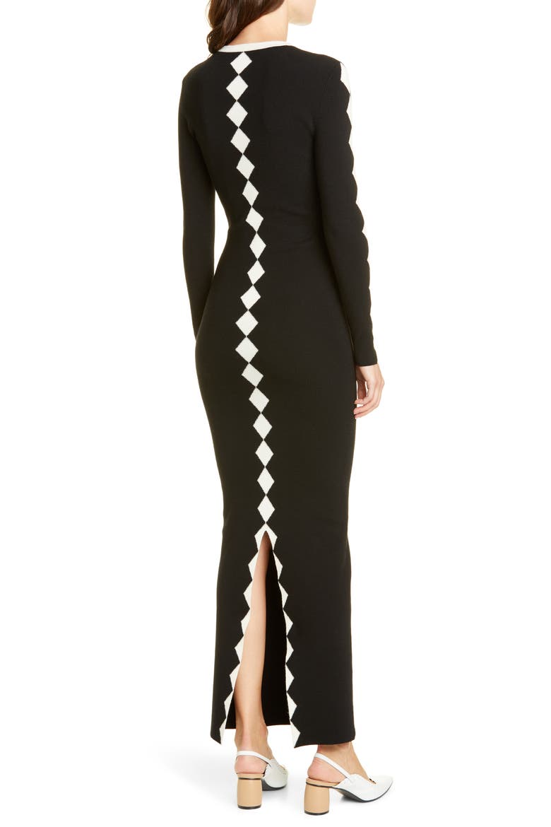 Diamond Jacquard Long Sleeve Wool Maxi Sweater Dress, Alternate, color, BLACK AND WHITE COMBO