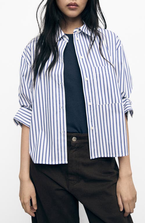 Mango Stripe Crop Button-up Shirt In Blue