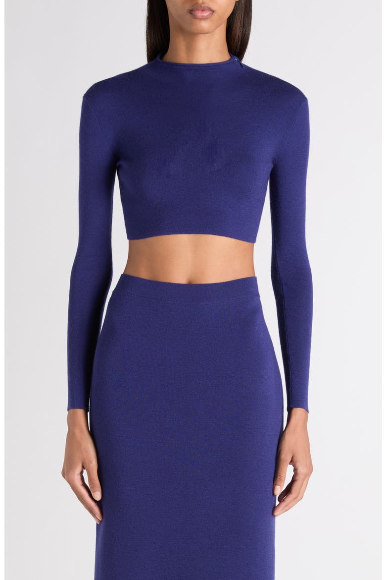 Fitted Long Sleeve Cashmere Crop Sweater, Main, color, QUARZ BLUE