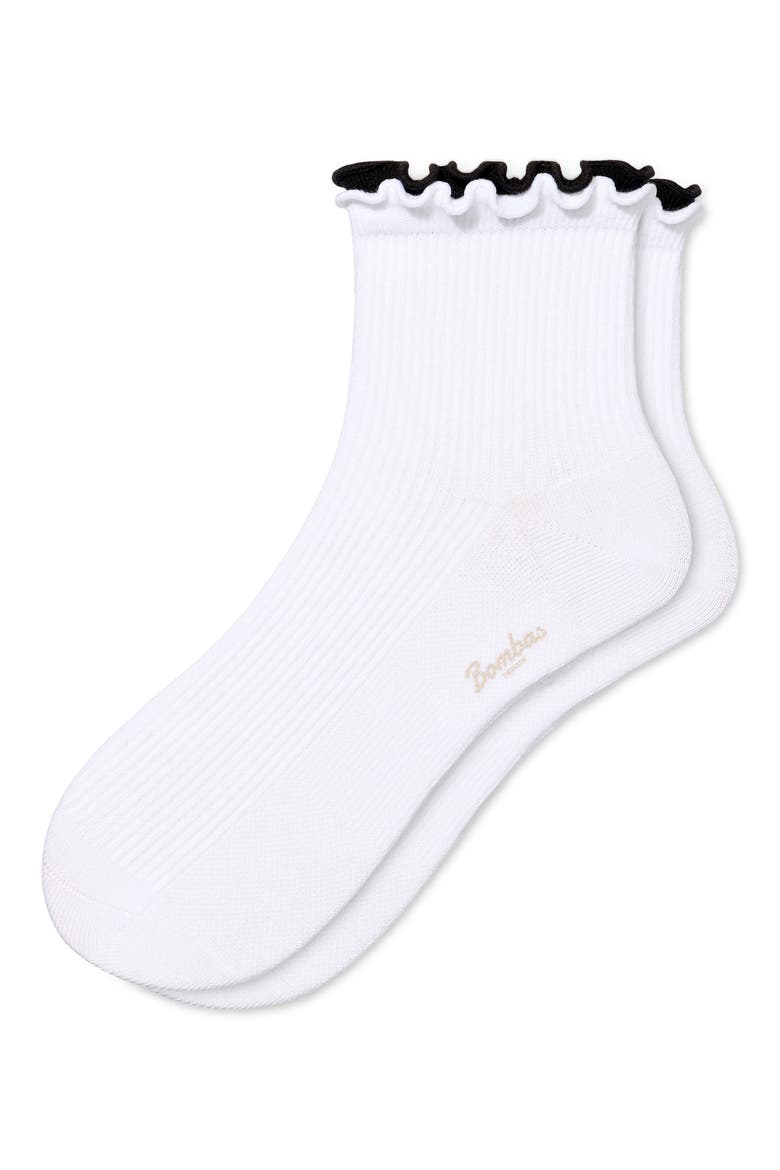 Solid Double Ruffle Lightweight Quarter Socks, Main, color, WHITE RUFFLE