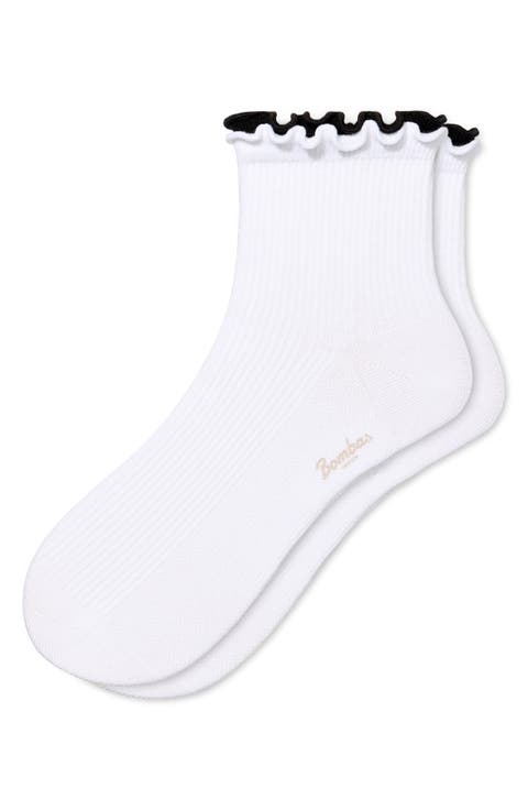 Solid Double Ruffle Lightweight Quarter Socks