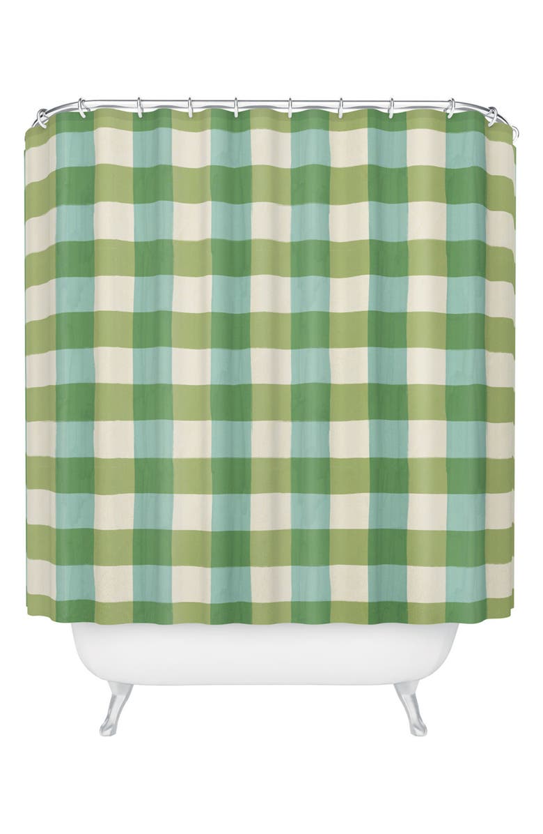 Deny Designs Fruit Salad Gingham Print Shower Curtain, Main, color, Green