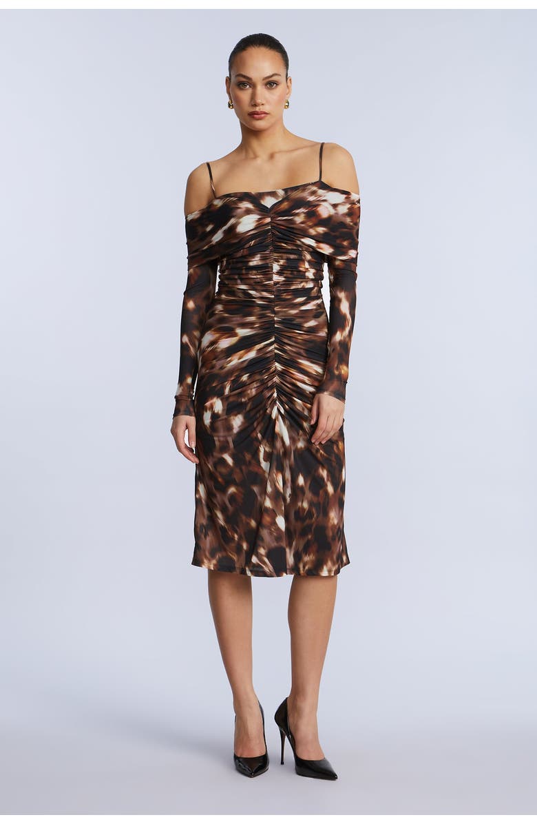 BCBGMAXAZRIA Jersey Off Shoulder Dress, Main, color, Leopard Desert Palm Print