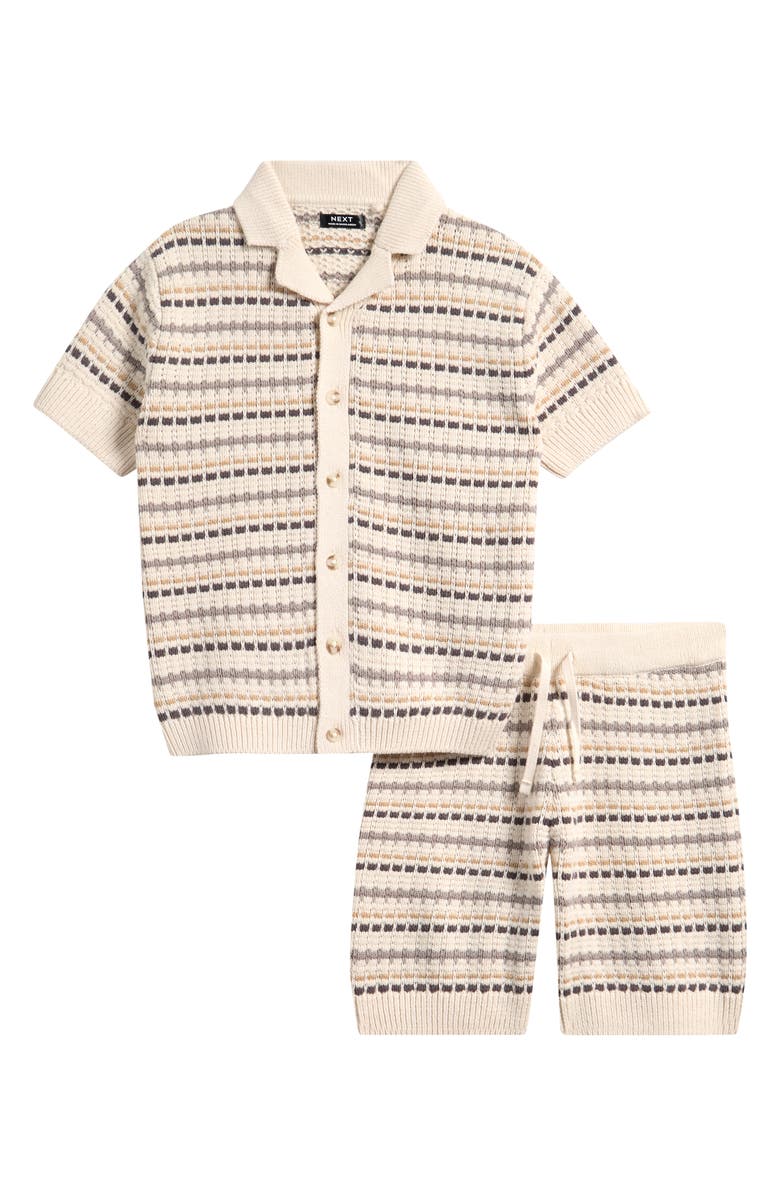 NEXT Kids' Knit Shirt & Shorts Set, Main, color, Neutral
