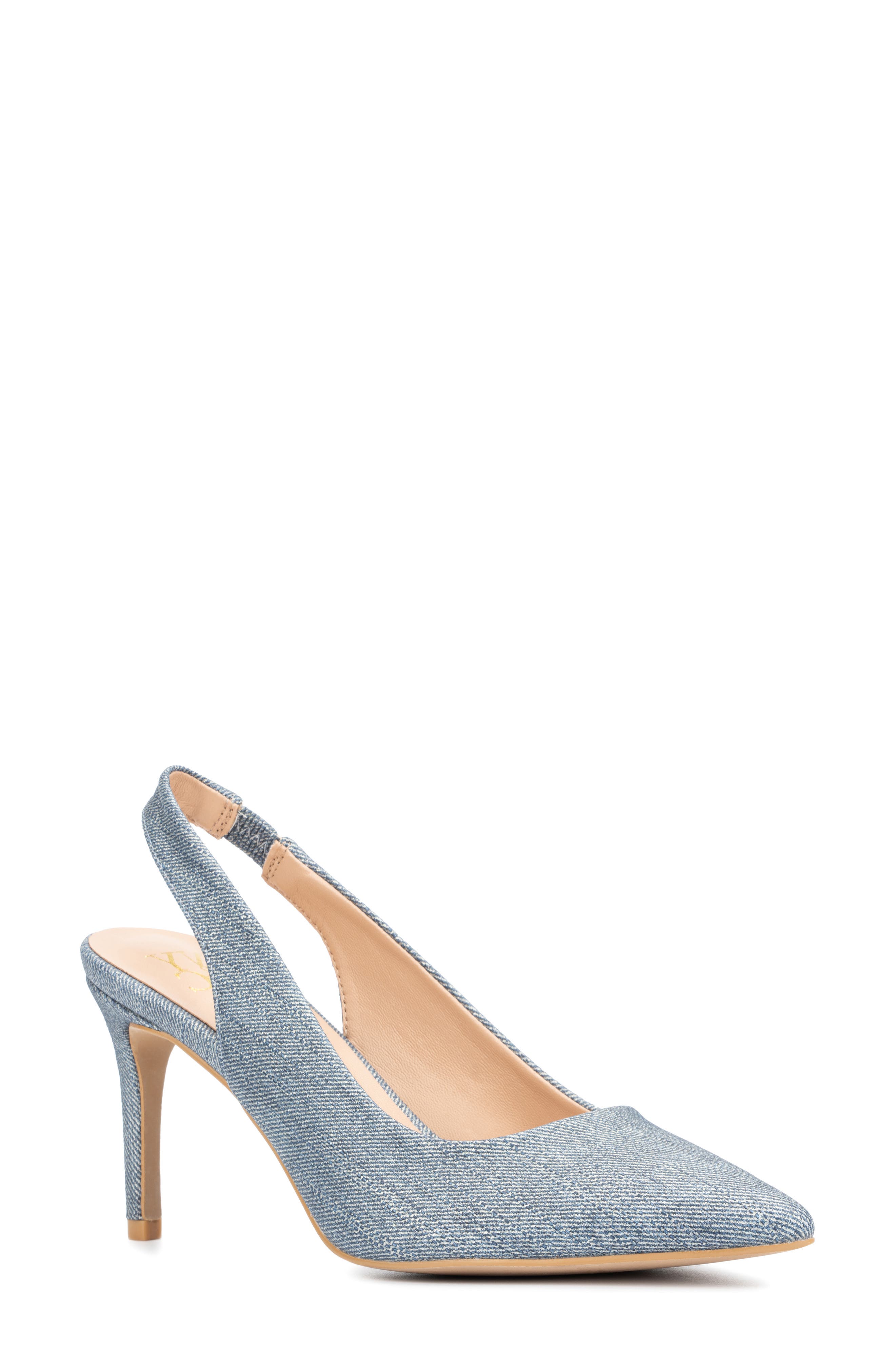 NEW YORK AND COMPANY Steph Snake Embossed Pointed Toe Slingback Pump, Main, color, Blue