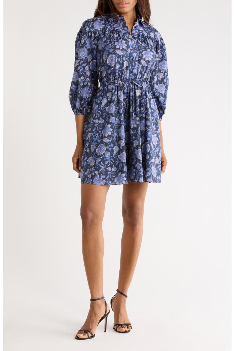 Arbi Floral Balloon Sleeve Cotton Shirtdress, Main, color, BATIK NAVY FLORAL