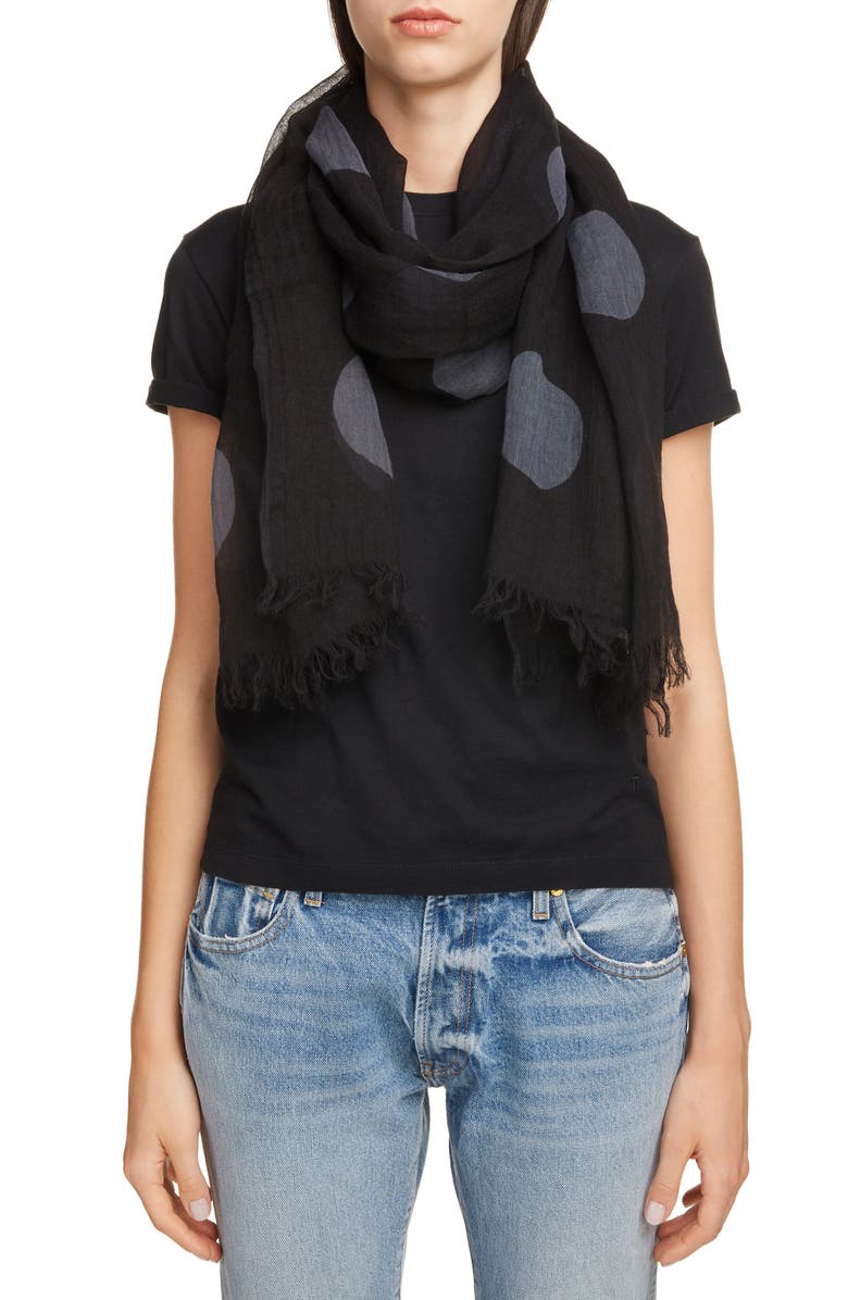 Y's by Yohji Yamamoto Dot Cotton & Flax Scarf, Main, color,