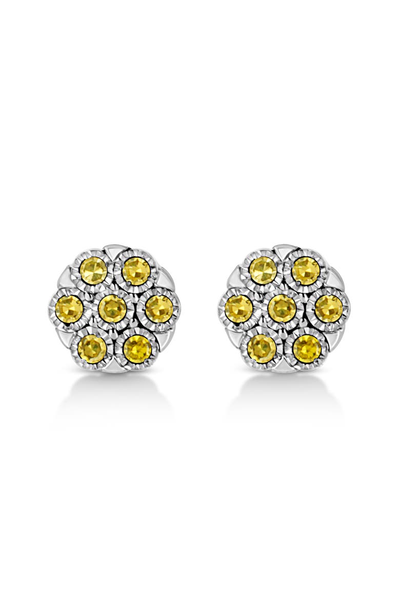Haus of Brilliance Silver 1/4 Ct Treated Color Diamond Cluster Flower Earrings, Main, color, White | Yellow Diamond