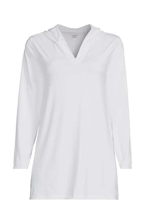 Lands' End Cotton Jersey Long Sleeve Hooded Swim Cover-up Dress In White