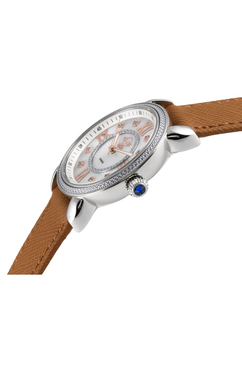 GV2 Marsala Mother of Pearl Dial Diamond Faux Leather Strap Watch, 37mm - 0.096ct., Alternate, color, Beige