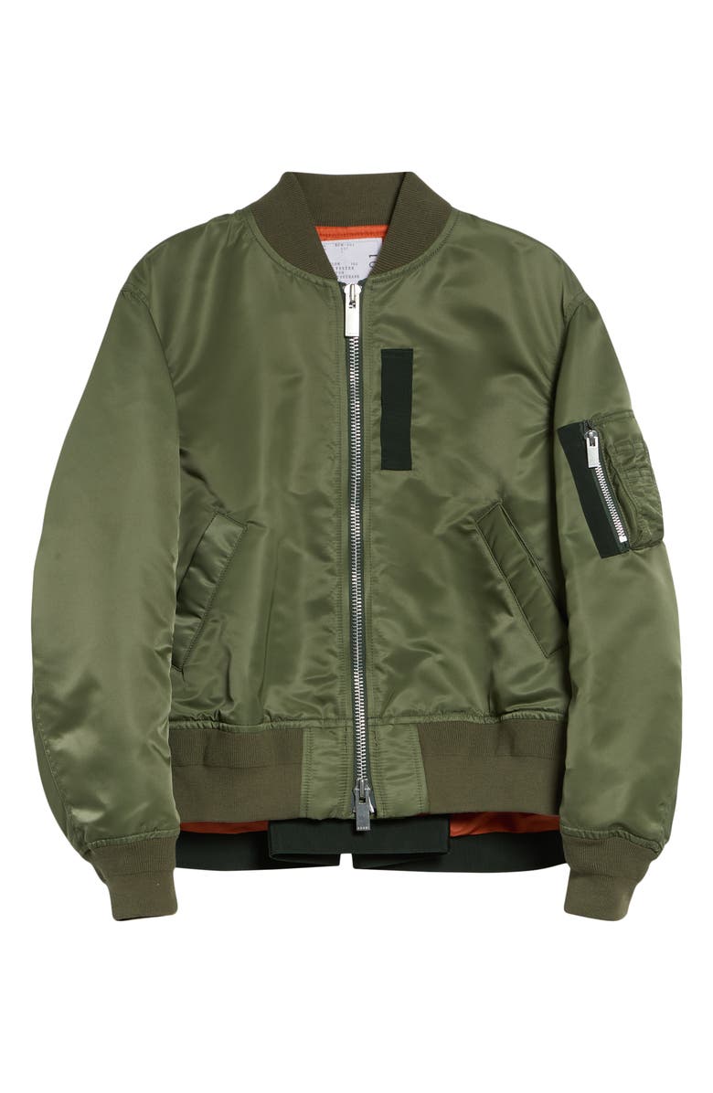 Sacai Nylon Twill Bomber Jacket, Main, color, Khaki