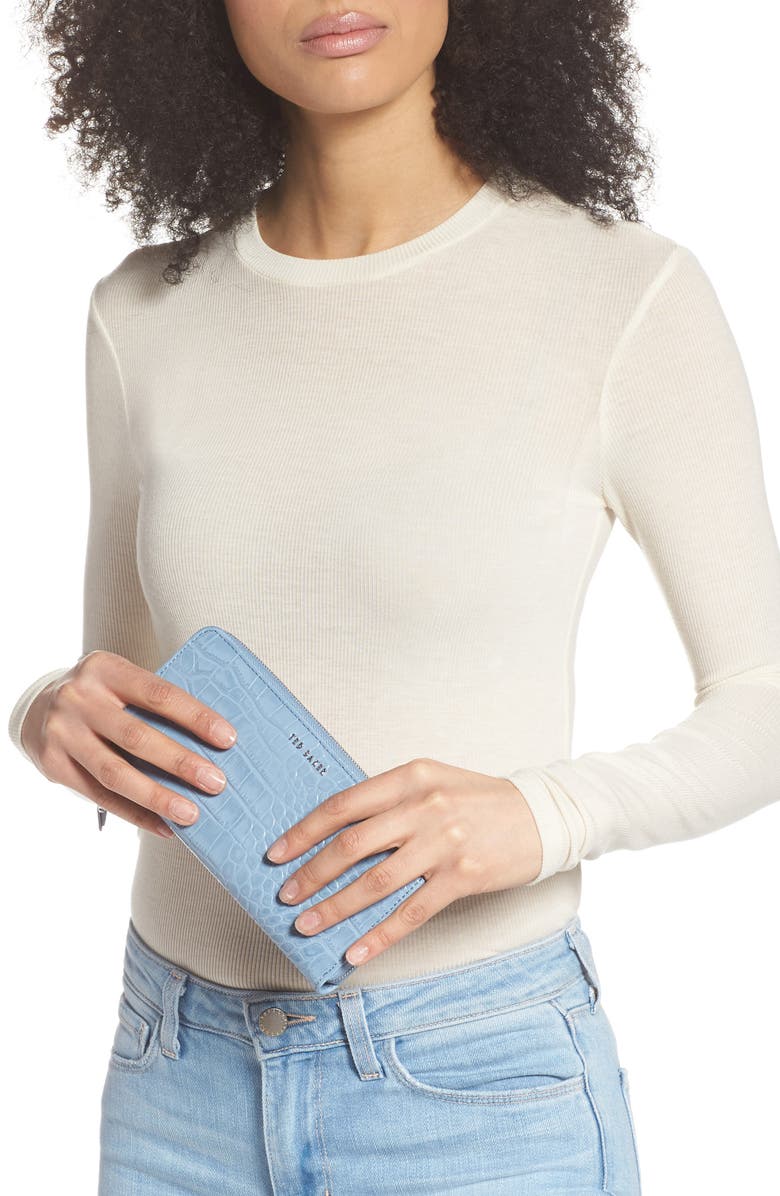 Ted Baker London Stelyys Croc Embossed Leather Zip Wallet, Alternate, color, 