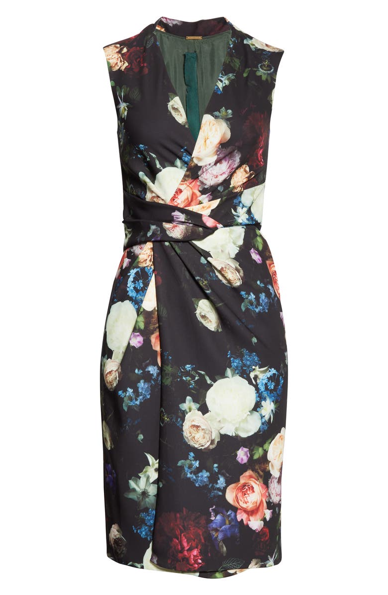 Adam Lippes Drape Waist Floral Print Faux Wrap Sheath Dress, Alternate, color,