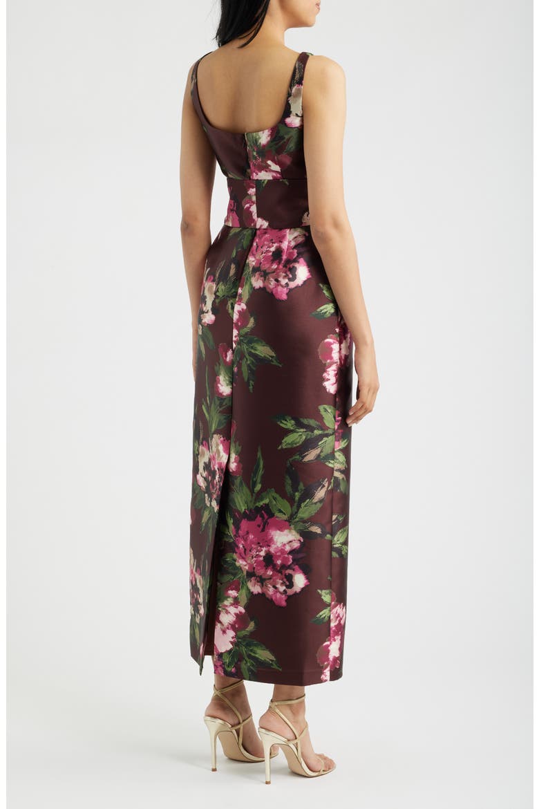 Floral Print Sleeveless Satin Gown, Alternate, color, WINE MULTI
