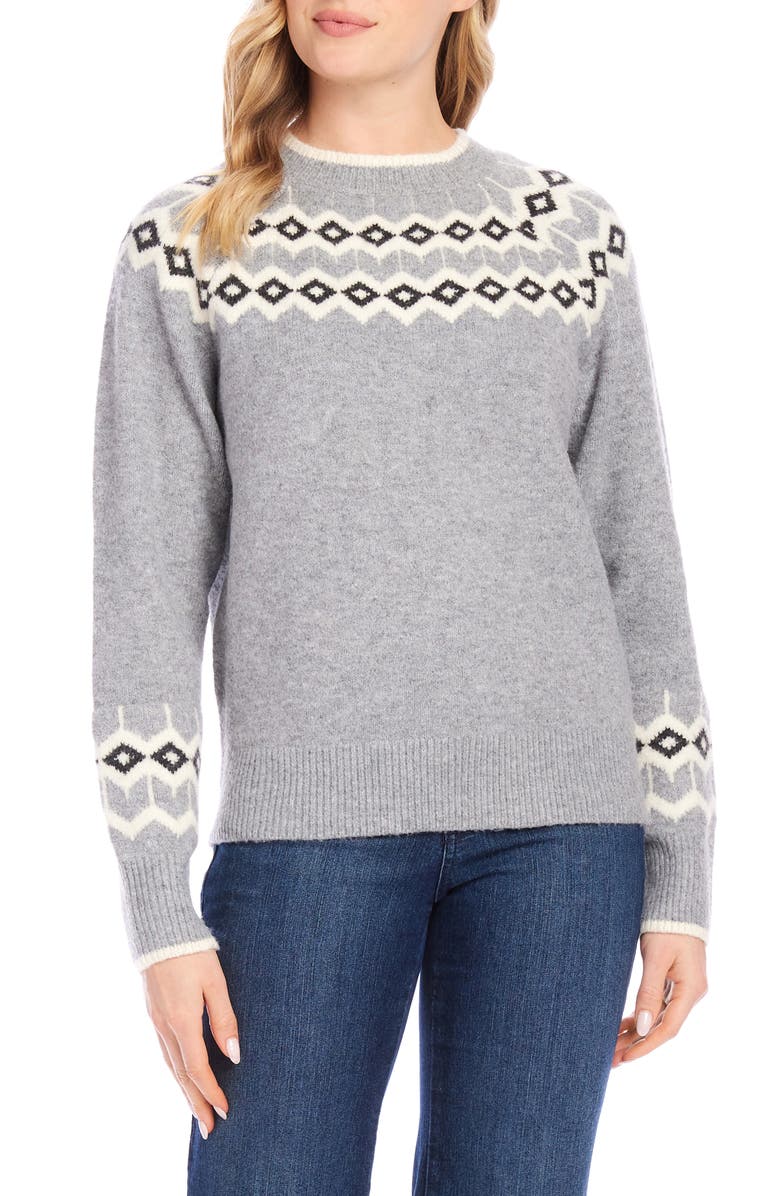 Karen Kane Fair Isle Jacquard Sweater, Main, color, Gray