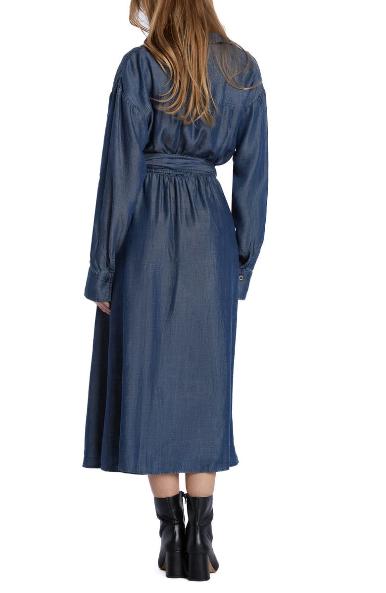 Wash Lab Denim Tie Waist Long Sleeve Denim Maxi Dress, Alternate, color, 