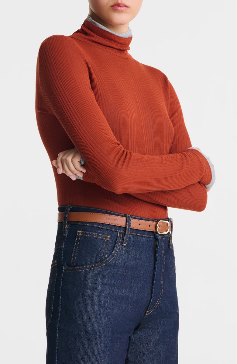 Longchamp Le Foulonné Leather Belt, Alternate, color, Cognac