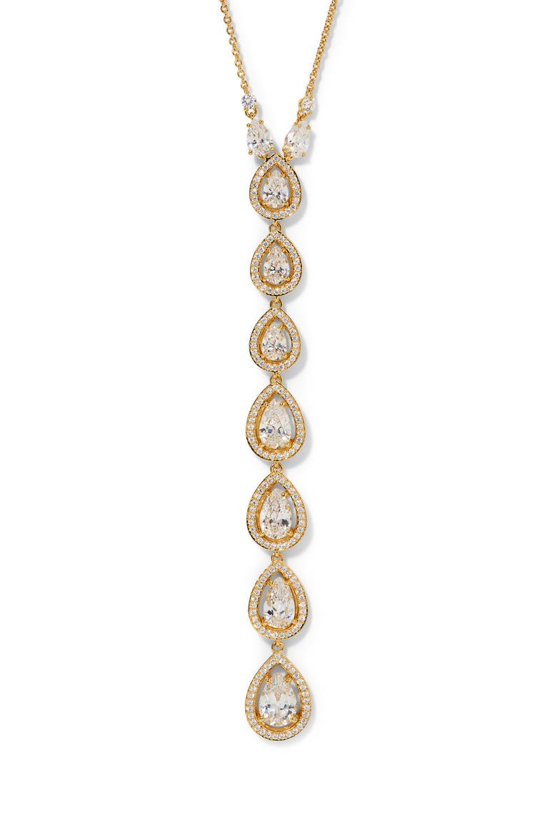 Radiant Pear Cubic Zirconia Y-Necklace, Main, color, GOLD