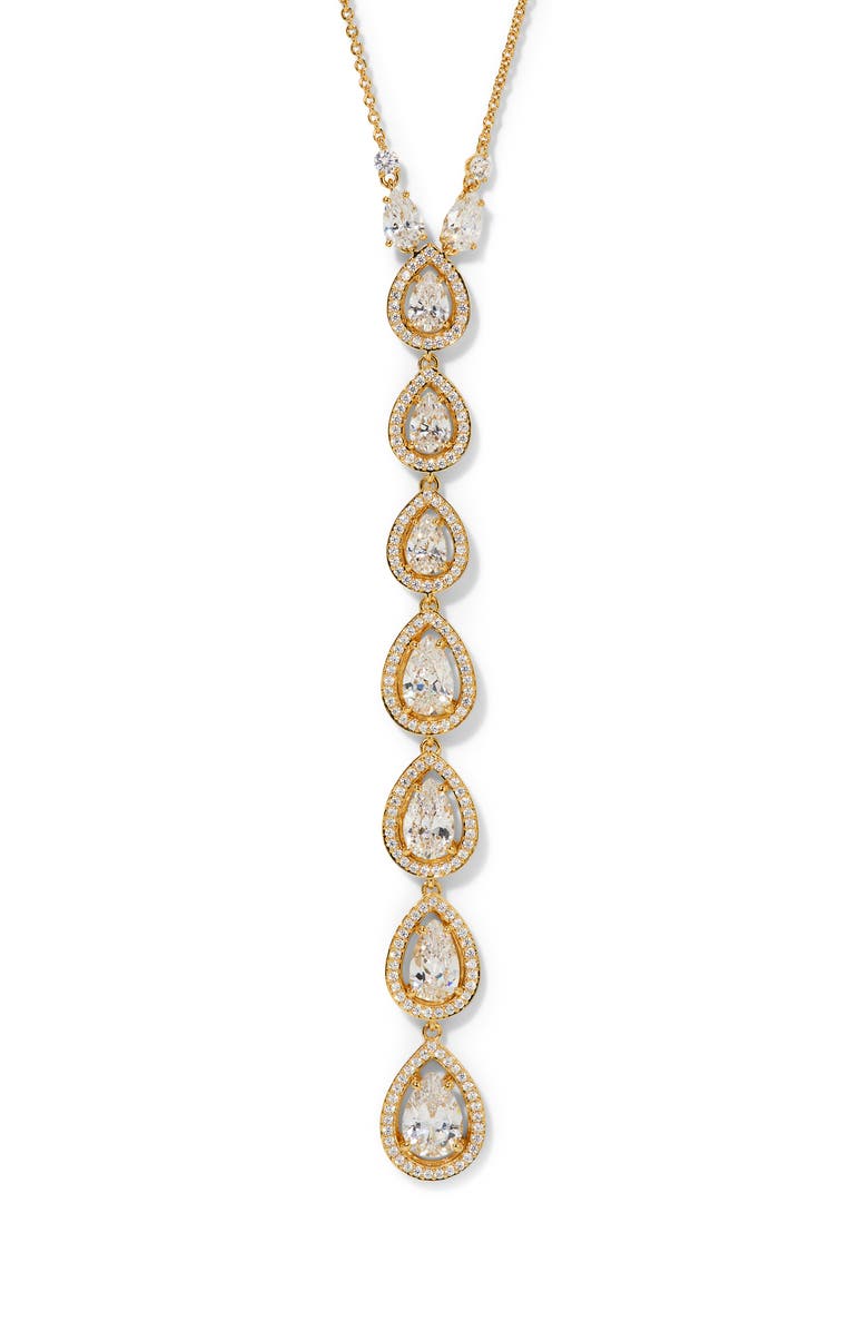 Nadri Radiant Pear Cubic Zirconia Y-Necklace, Main, color, Gold