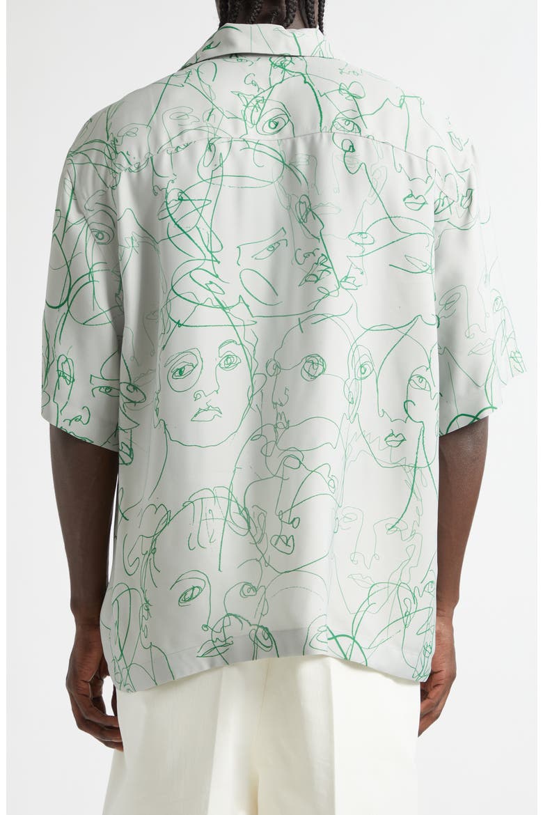 Doodle Print Twill Short Sleeve Button-Up Shirt, Alternate, color, 1382 PEARL GREY/ GRASS