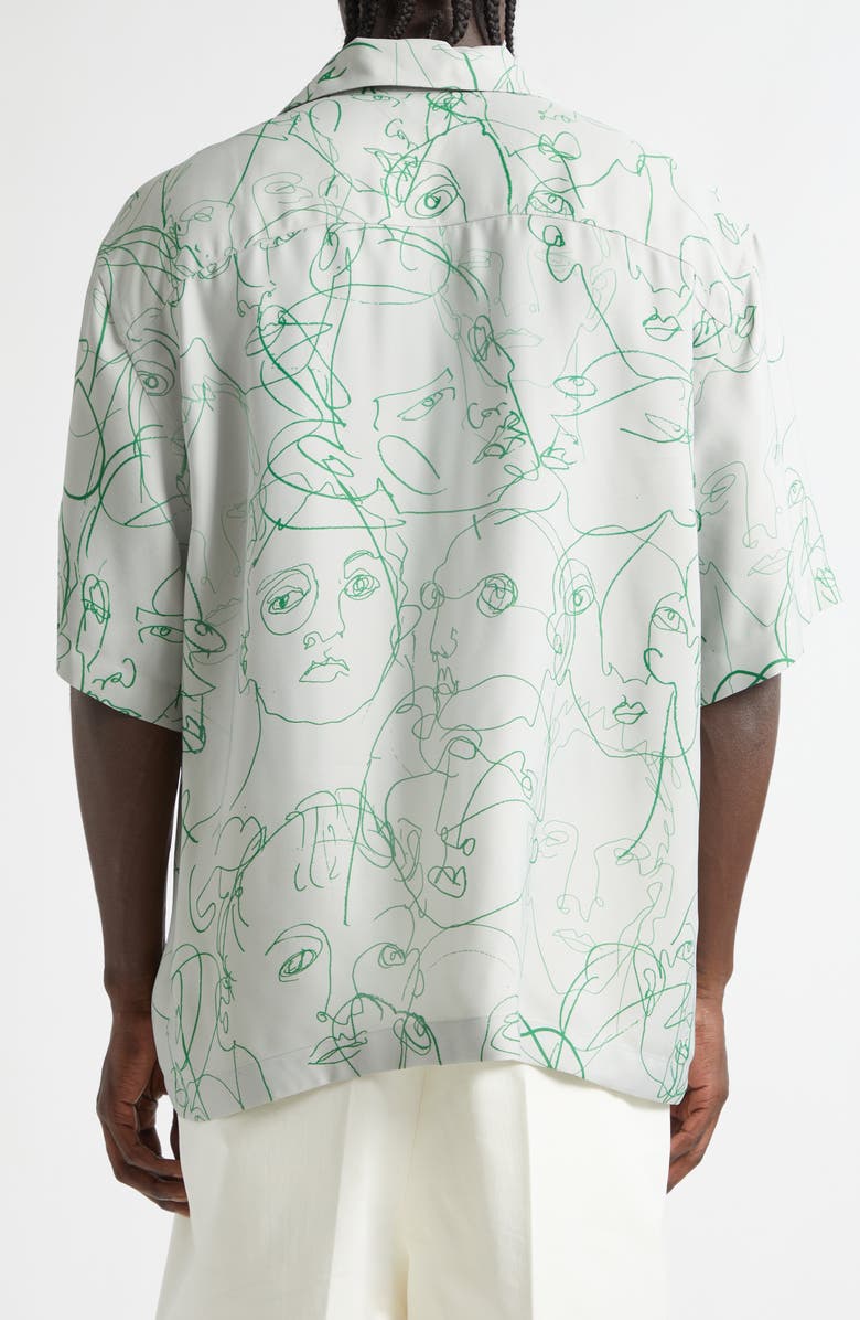 Bottega Veneta Doodle Print Twill Short Sleeve Button-Up Shirt, Alternate, color, 1382 Pearl Grey/ Grass