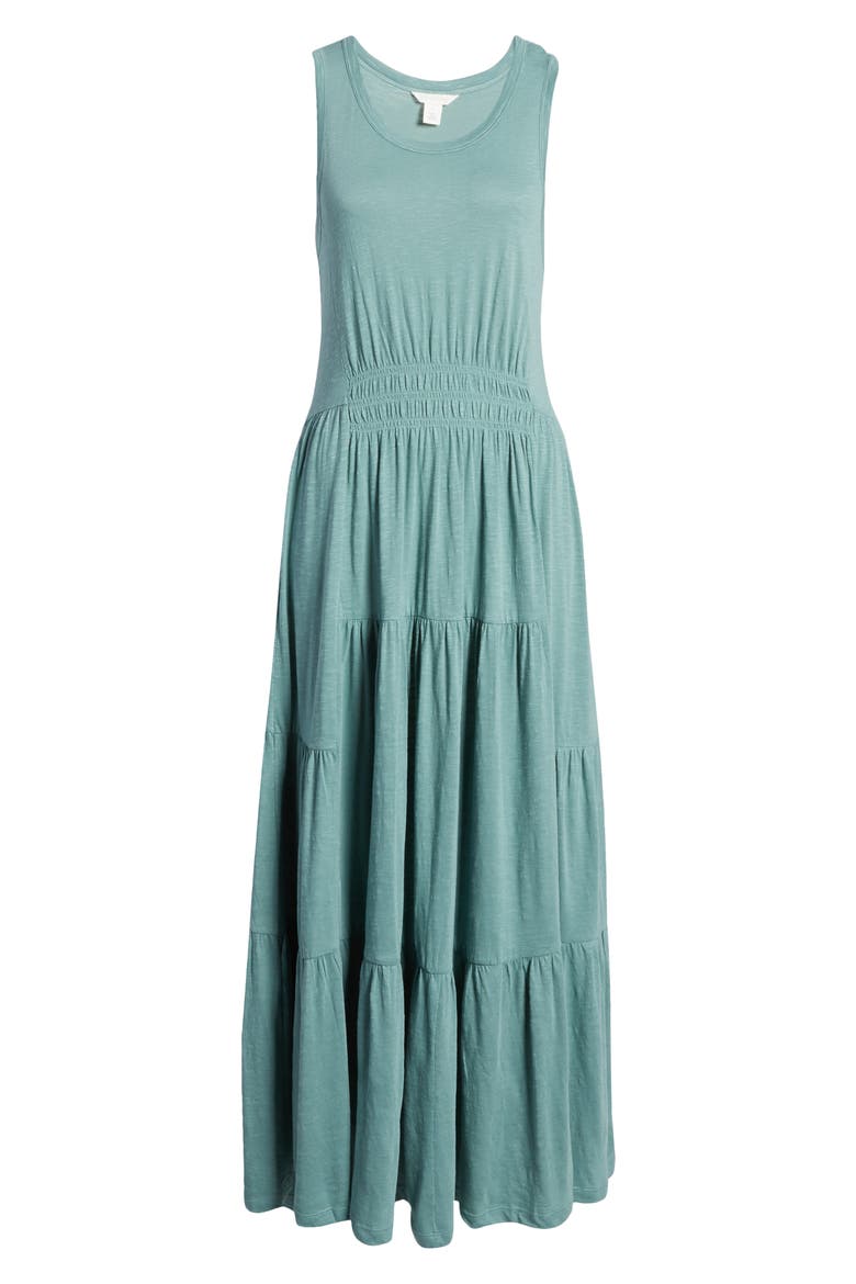 Tiered Smocked Waist Jersey Maxi Dress, Alternate, color, GREEN TRELLIS