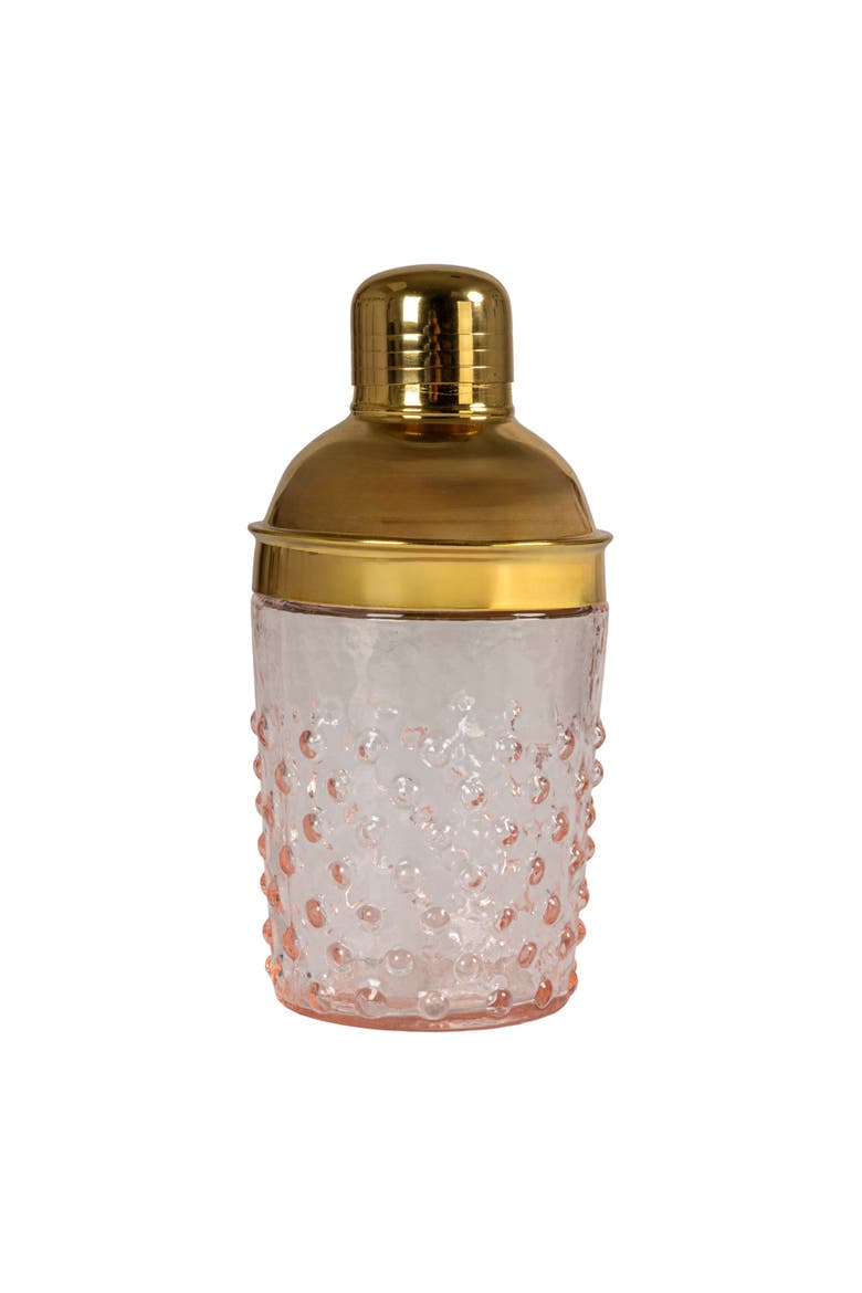 Hand-Blown Glass and Stainless Steel Hobnail Cocktail Shaker, Pink and Gold, Alternate, color, Pink