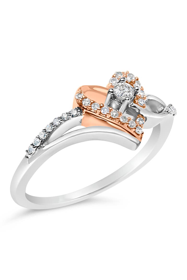 10K Rose Gold Plated Silver 1/5 Cttw Diamond Open Heart Promise Ring, Alternate, color, White Gold over Silver
